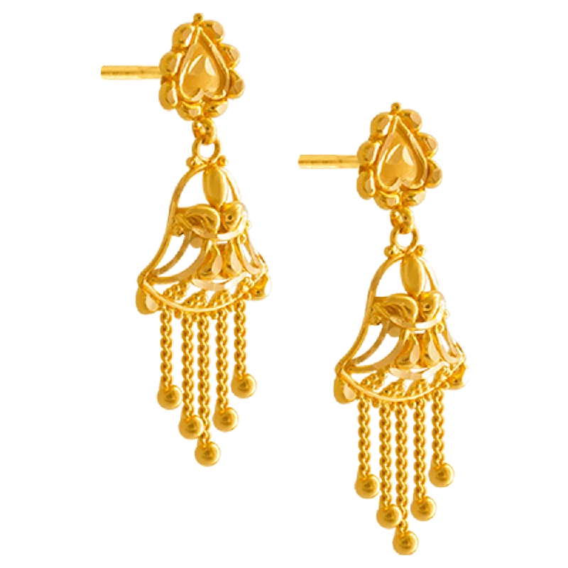 Designer Earrings Online-22KT Yellow Gold Jhumki Earrings For Women