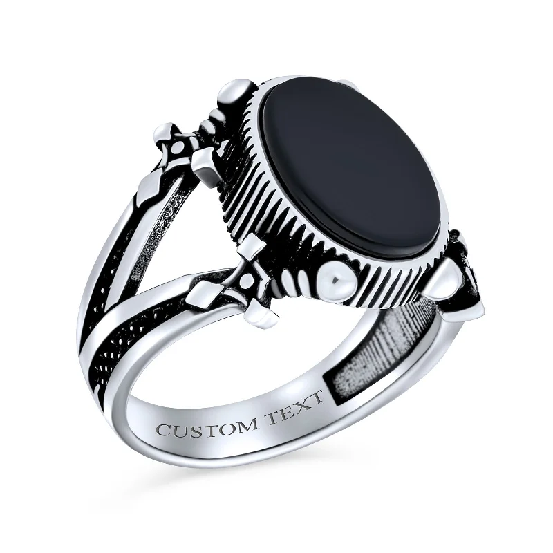 Silver and Diamond Rings-Mens Silver Ring: Vintage Biker Jewelry with Black Onyx Gemstone Sterling Silver