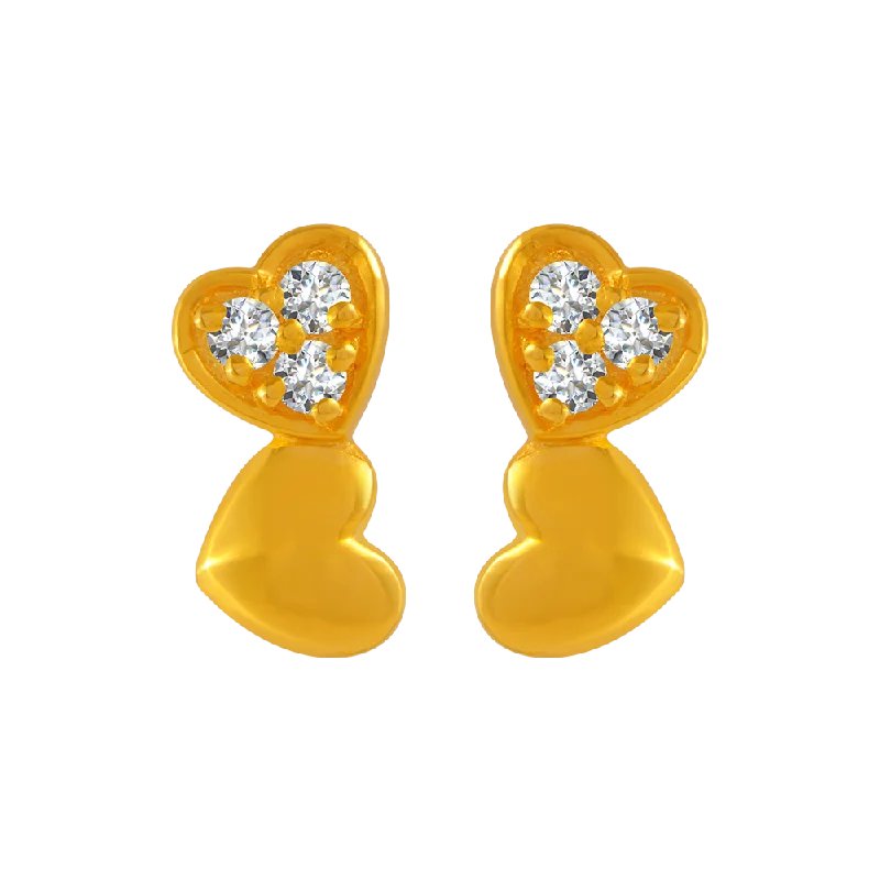 Abstract Earrings for Women-22KT Yellow Gold And American Diamond Stud Earrings For Women