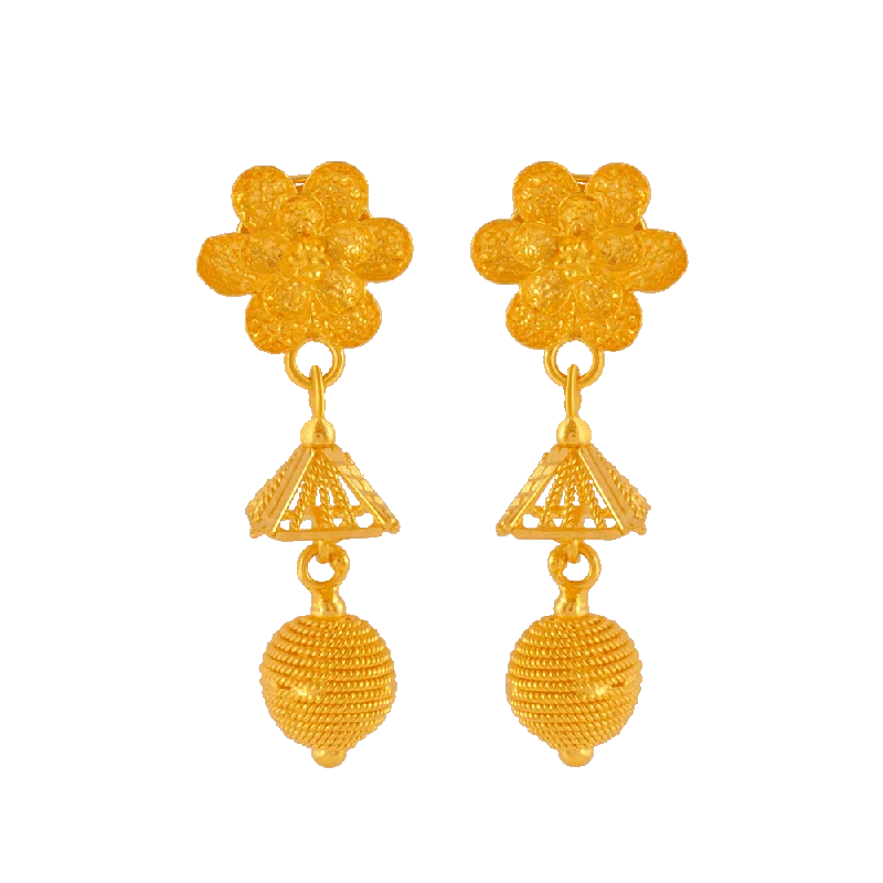 Red Gemstone Earrings-22KT Yellow Gold Jhumki Earrings For Women