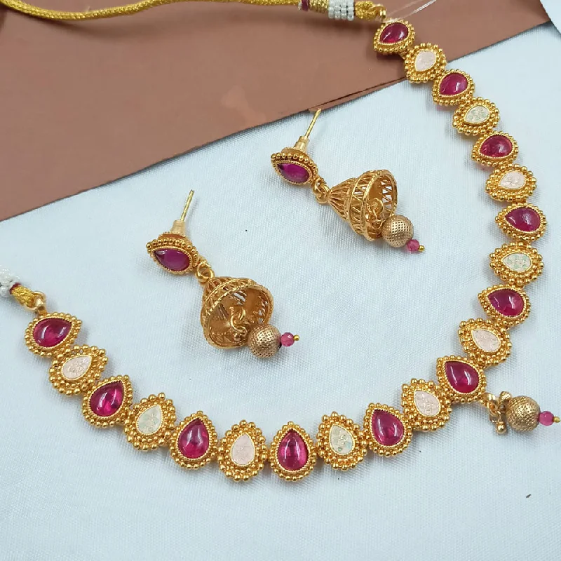 Simple Chain with Pendant Necklaces-Padmawati Bangles Gold Plated Pota Stone And Meenakari Necklace Set