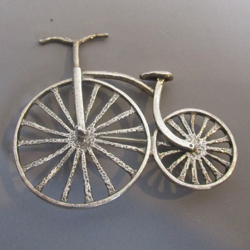 High-End Brooch with Diamonds-High-End Brooch with Diamonds-Sterling Silver Penny Farthing Bike Brooch Pin Vintage c1980