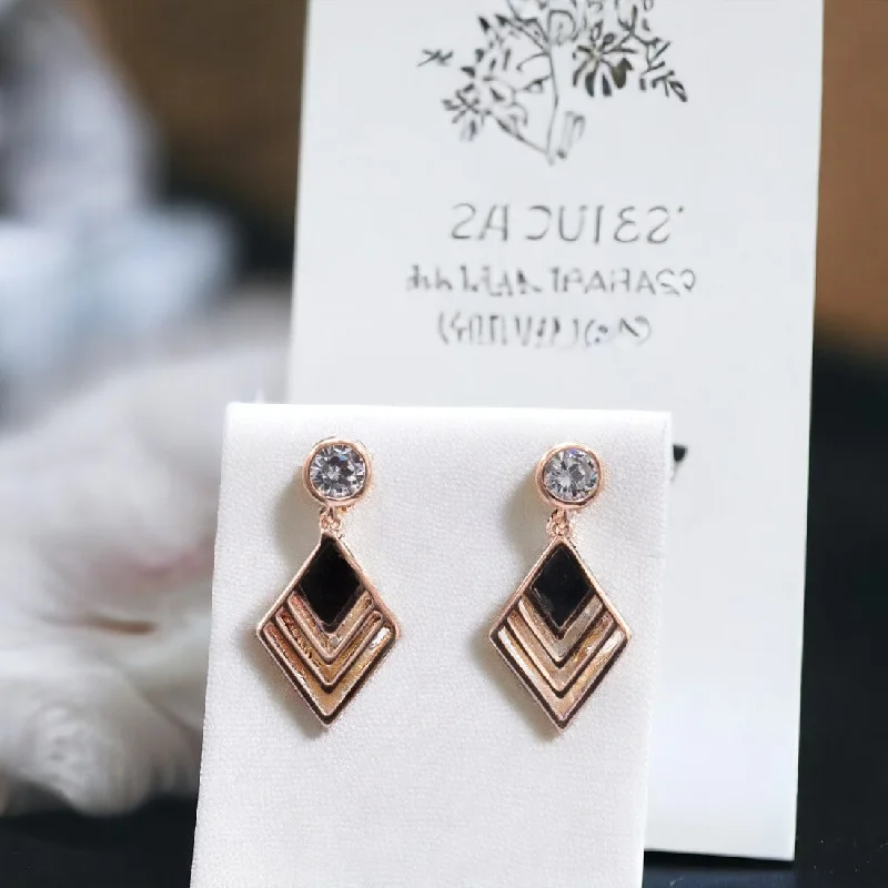 Elegant Drop Earrings for Weddings-Rosegold geomatrical design drop earrings for women and girls