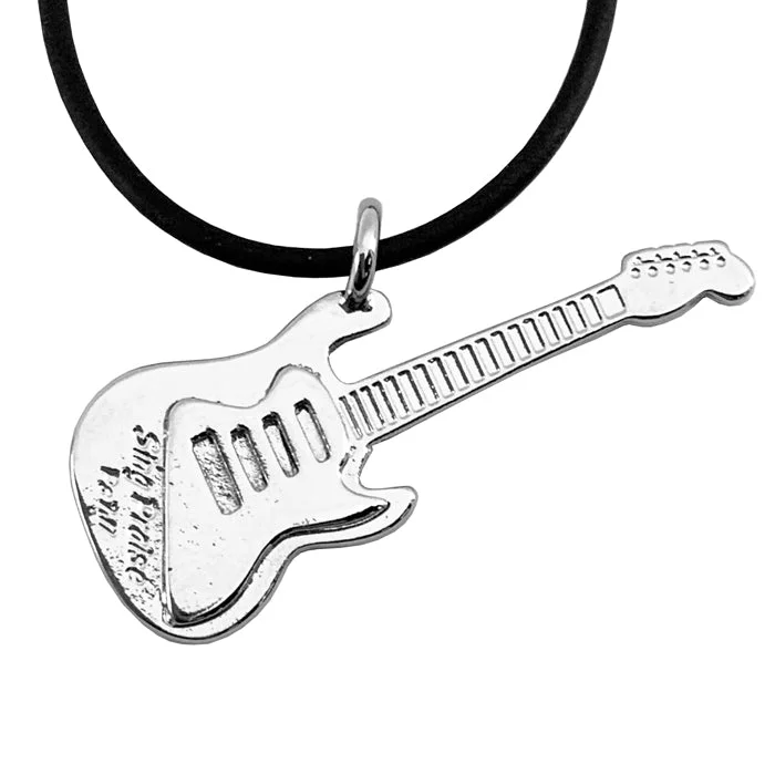 Bold Statement Necklaces-Electric Guitar Sing Praise Rhodium Finish Necklace