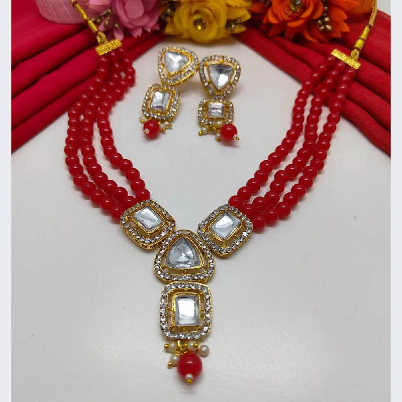 Trendy Silver Necklaces-Palak Art Gold Plated Kundan Stone Necklace Set