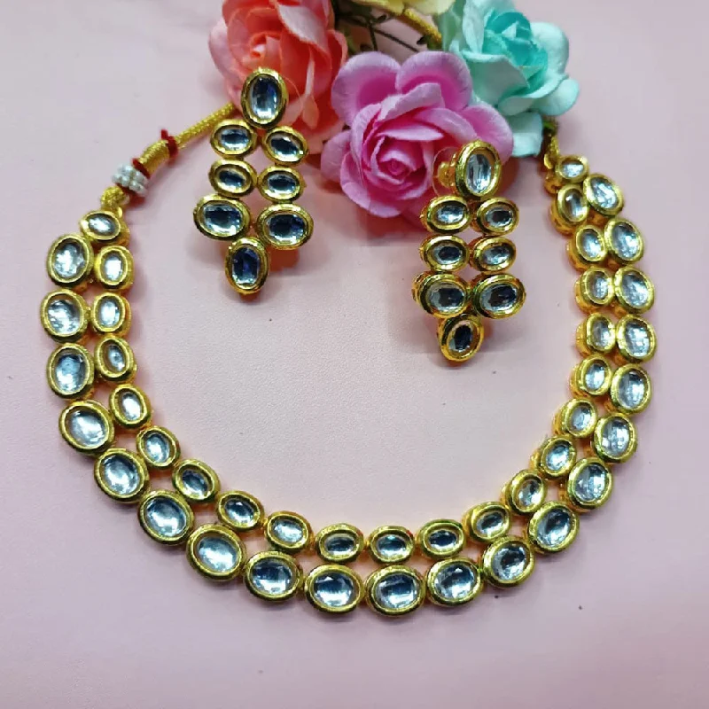 Romantic Rose Gold Necklaces-Pooja Bangles Gold Plated Kundan Stone Necklace Set