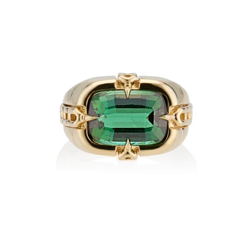 Colorful Gemstone Rings-OATH GYPSY LINK RING WITH GREEN TOURMALINE