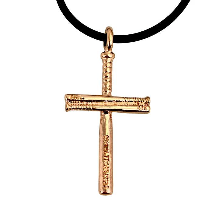 Multi-Colored Crystal Necklaces-Softball Bat Cross Necklace Rose Gold