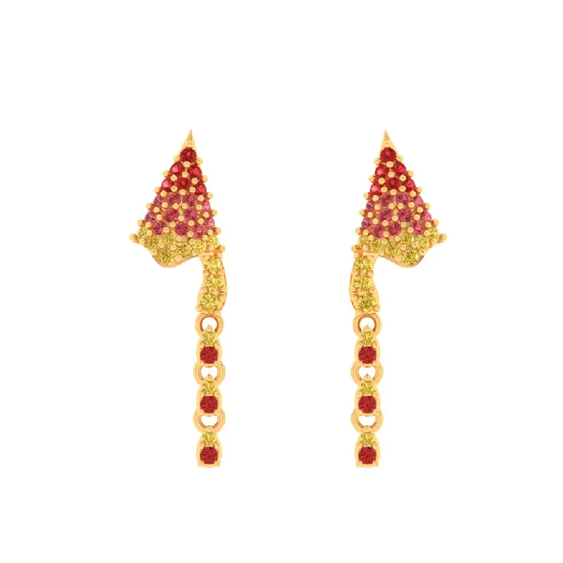 Elegant Crystal Earrings-14k Unique Shaped Gold Earrings Gorgeous Red Stones