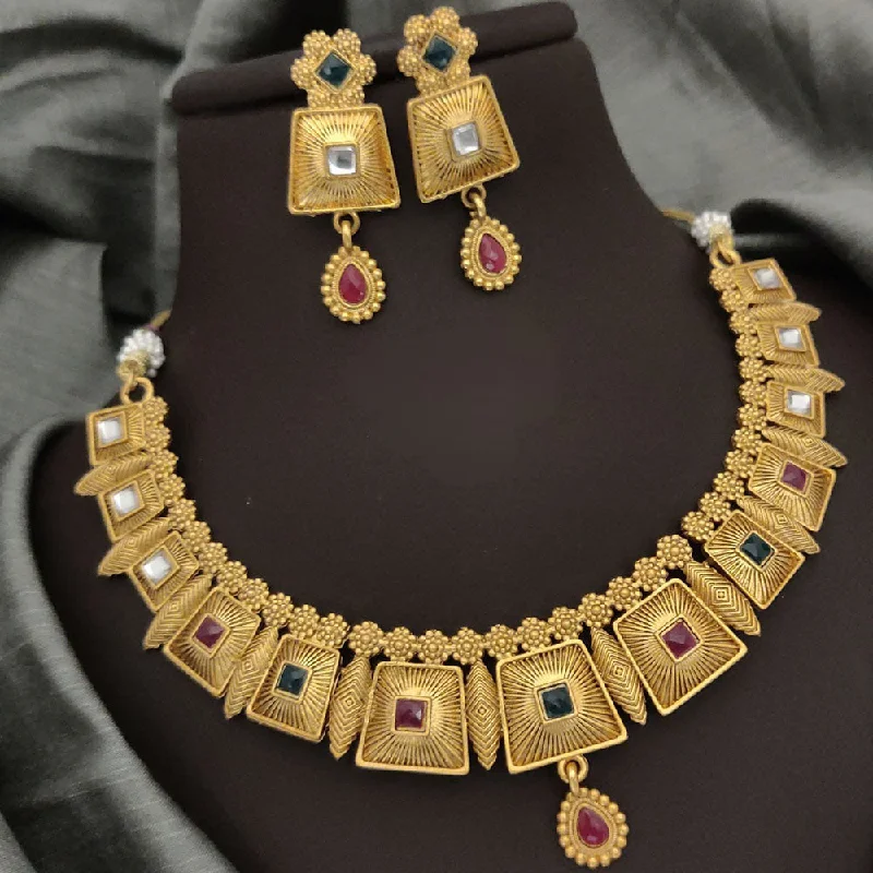 Black Crystal Necklaces-FS Collection Gold Plated Pota Stone Necklace Set