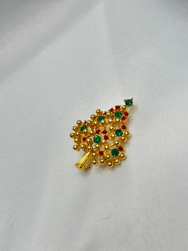 Vintage Brooch with Emerald Stones-Vintage Brooch with Emerald Stones-Estate Collection - Brooch - Vintage Rhinestone Christmas Tree Collection