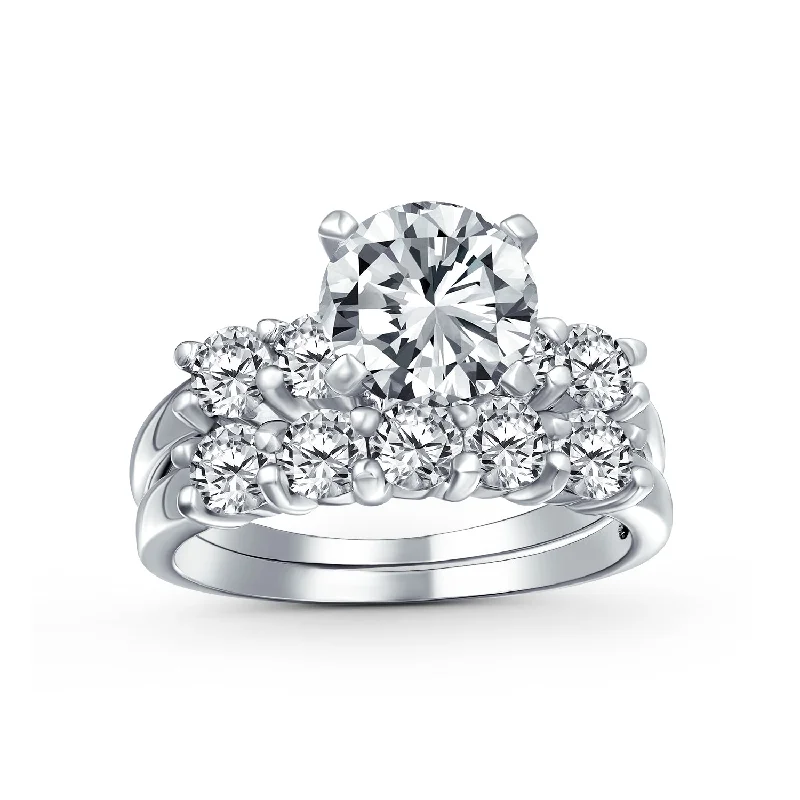 Oval Diamond Rings-Classic 3.5CT Round Brilliant Cut Cocktail Statement Ring with CZ Side Stones