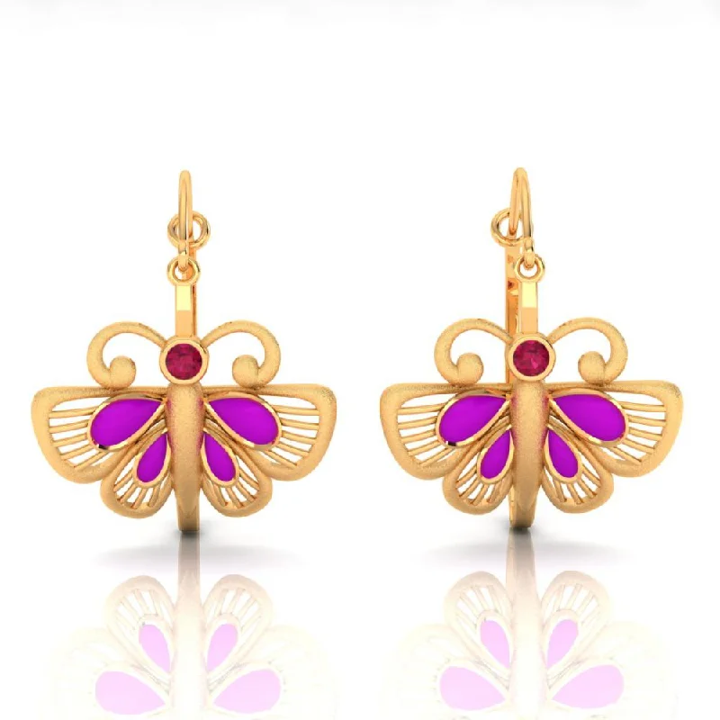 Gemstone Dangle Earrings-Elegant Butterfly-shaped Earrings Made Of 22k Gold Set With Purple And Red Stones