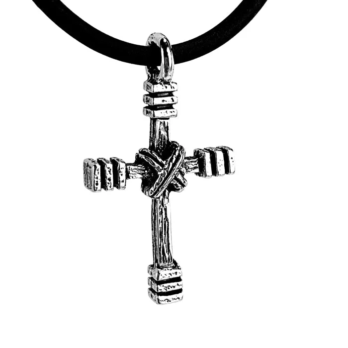 Long Silver Necklaces-Rugged Cross Necklace Rhodium Bling Finish