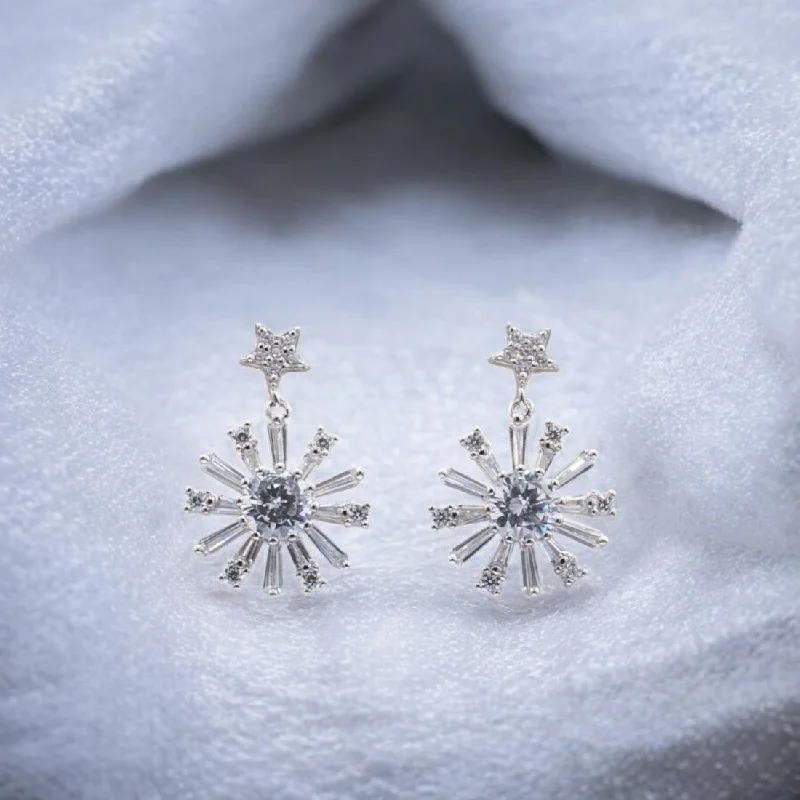 Customizable Earrings for Gifts-Sterling Silver Snow flake earrings for women and girls