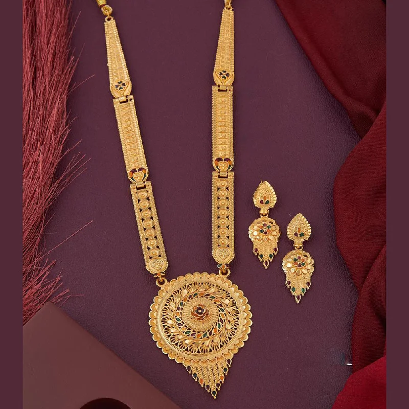 Green Gemstone Necklaces-Kalpna Sales Gold Plated Meenakari Necklace Set