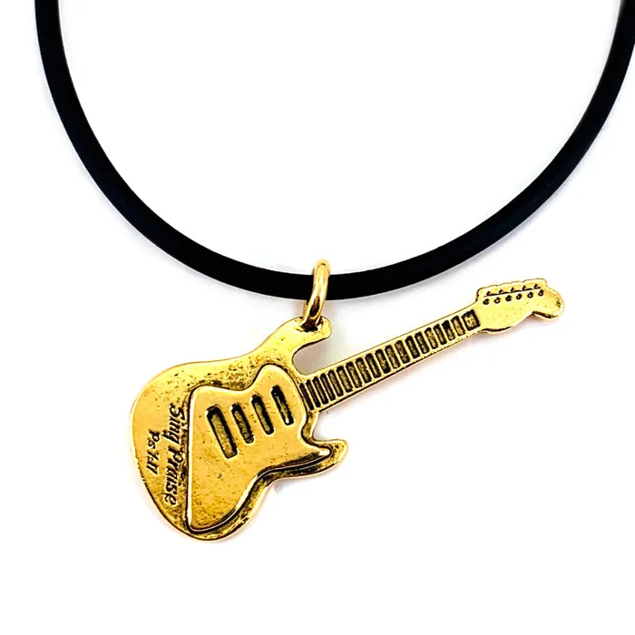 Elegant Long Necklaces-Electric Guitar Sing Praise Gold Necklace