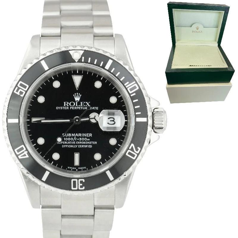 Leather Strap Designer Watches-Rolex Submariner Date SEL 40mm Black Stainless Steel P Dive Watch 16610 BOX