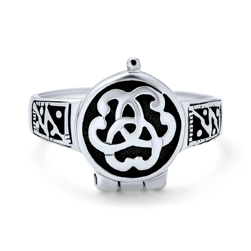 Custom Rings with Birthstones-Triquetra Celtic Knot Trinity Signet Poison Ring for Men Oxidized Silver