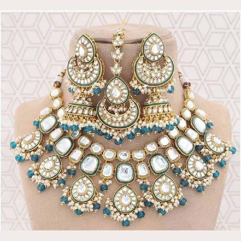 Elegant Turquoise Necklaces-India Art Gold Plated Kundan Necklace Set