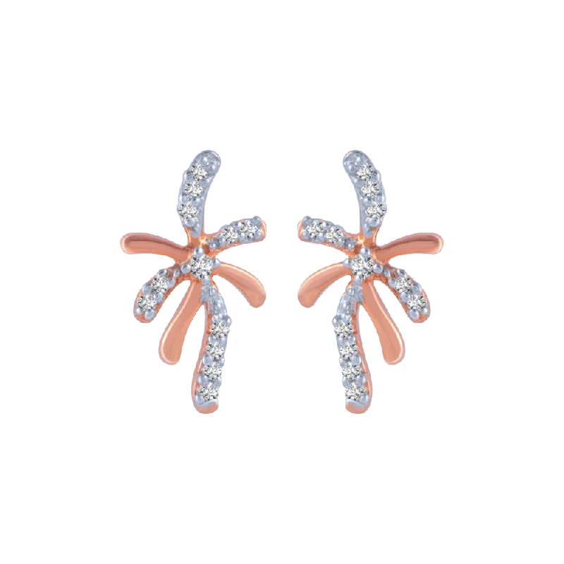 Natural Stone Earrings-18KT (750) Rose Gold And Diamond Stud Earrings For Women