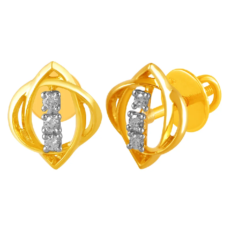 Vintage Crystal Earrings-14KT (585) Yellow Gold & Diamond Abstract Shaped Stud Earrings