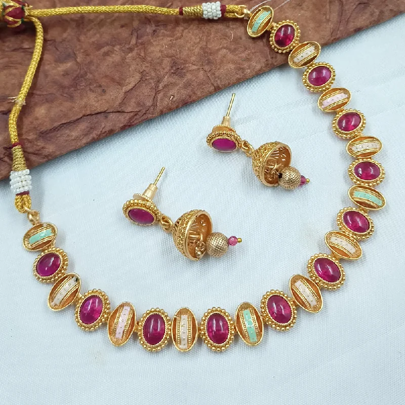 Custom Silver Necklaces-Padmawati Bangles Gold Plated Pota Stone And Meenakari Necklace Set