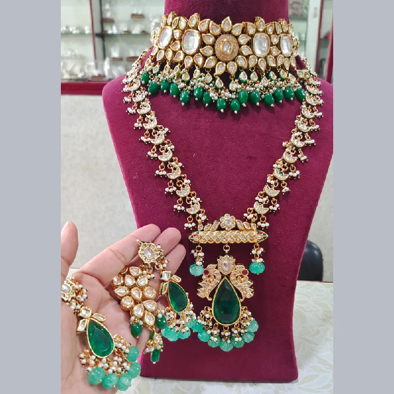 Minimalist Necklace Designs-JCM Gold Plated Kundan Stone Double Necklace Set