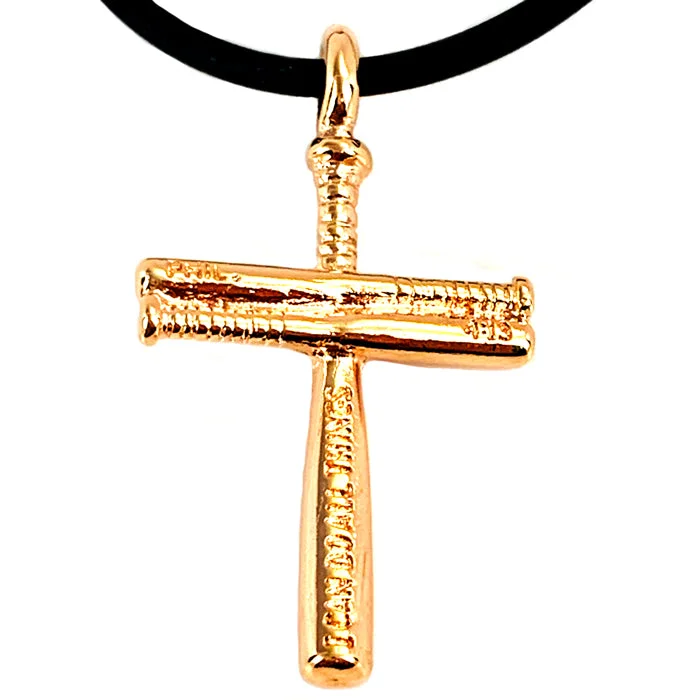 Double Layer Necklaces-Baseball Cross Bat Necklace Small Rose Gold