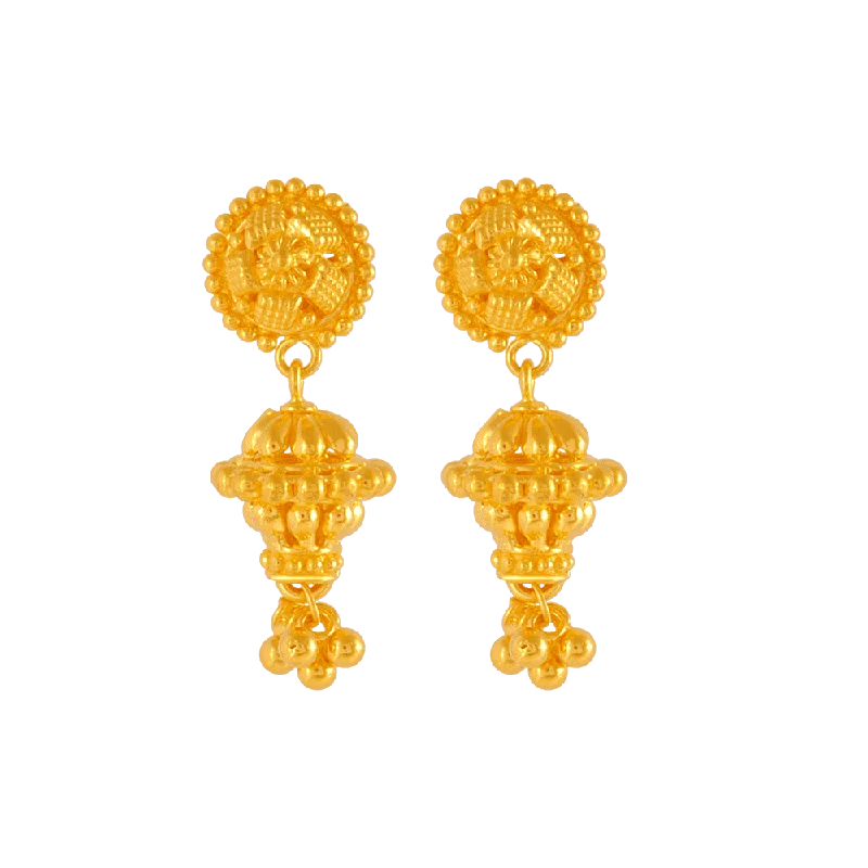 Custom Gemstone Earrings-22KT Yellow Gold Jhumki Earrings For Women