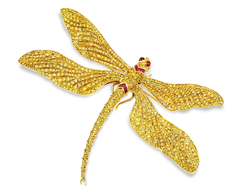 High-Quality Gold Brooch-High-Quality Gold Brooch-Fancy Vivid Yellow Diamond Dragonfly Brooch