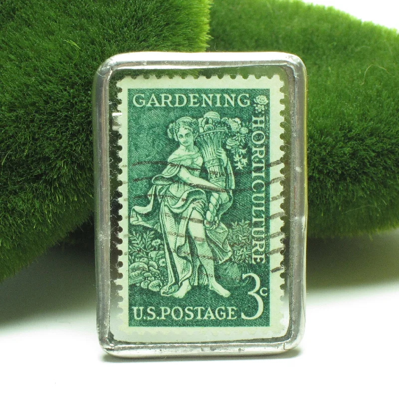 Custom Brooch for Bridesmaids-Custom Brooch for Bridesmaids-Gardening & Horticulture Postage Stamp Brooch Soldered Glass Pin