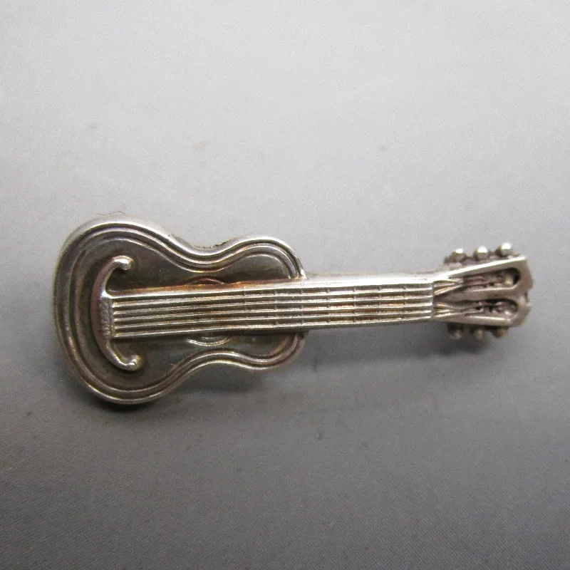 Retro Brooch with Vintage Charm-Retro Brooch with Vintage Charm-Sterling Silver Guitar Brooch Pin Antique Victorian Chester 1888