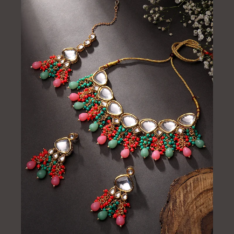 Crystal Heart Necklaces-Asmitta Gold Plated Kundan Necklace Set