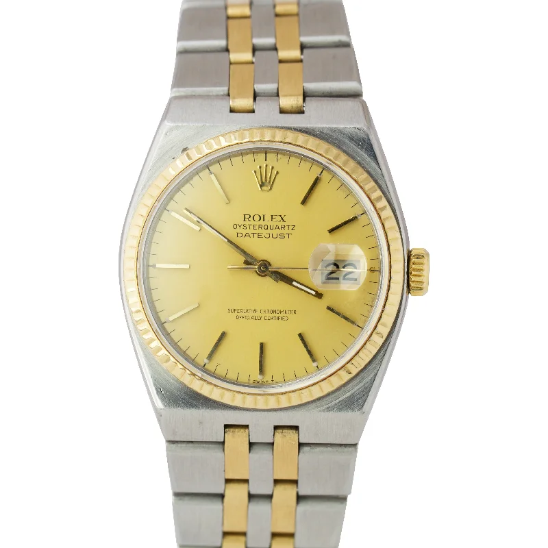 Men’s Watches with Multi-Layer Dials-1989 Rolex Oysterquartz DateJust Two-Tone Gold Stainless Integral Watch 17013