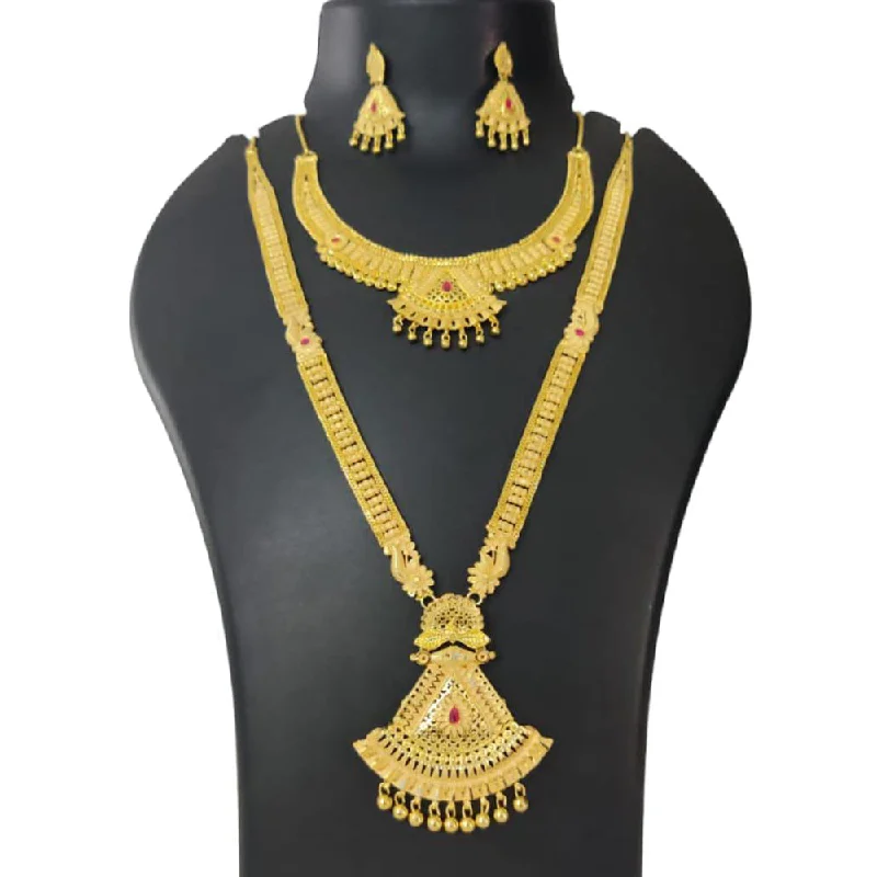 Gold Necklaces for Bridesmaids-Pari Art Jewellery Forming Double Necklace Set