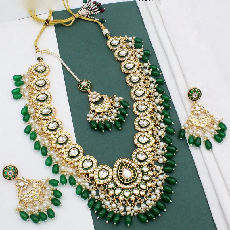 Long Chain Necklaces-JCM Gold Plated Kundan Long Necklace Set