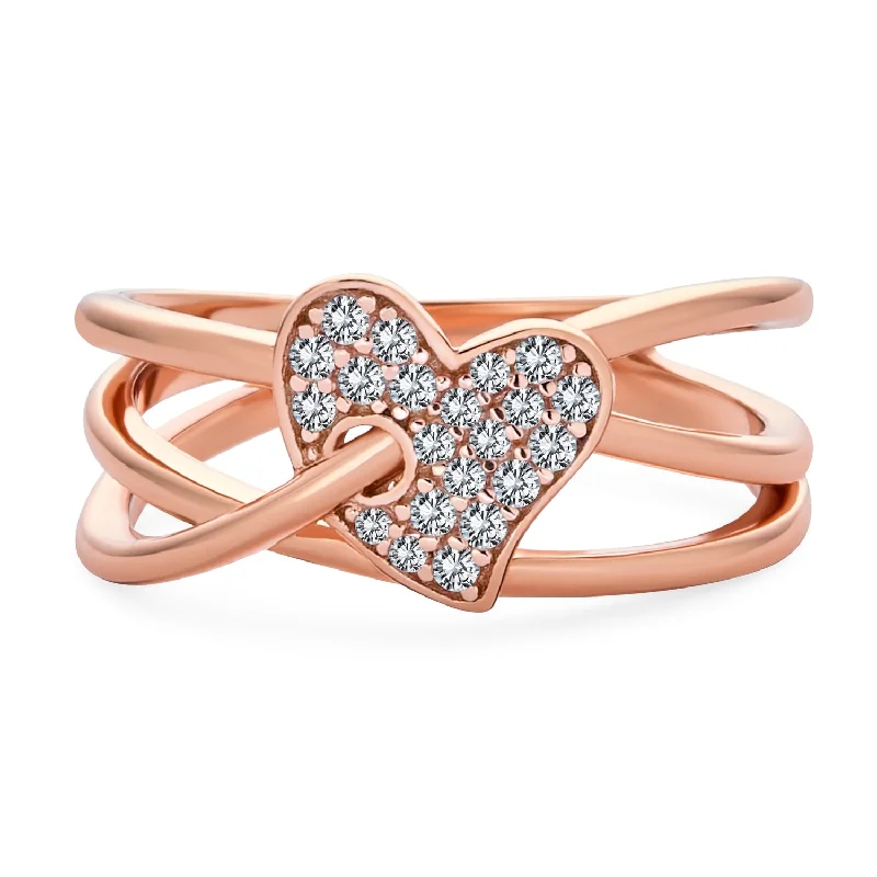 Luxury Engagement Rings for Women-Romantic Pave CZ Accent Cocktail Statement Ring in Rose Gold Plated Sterling Silver