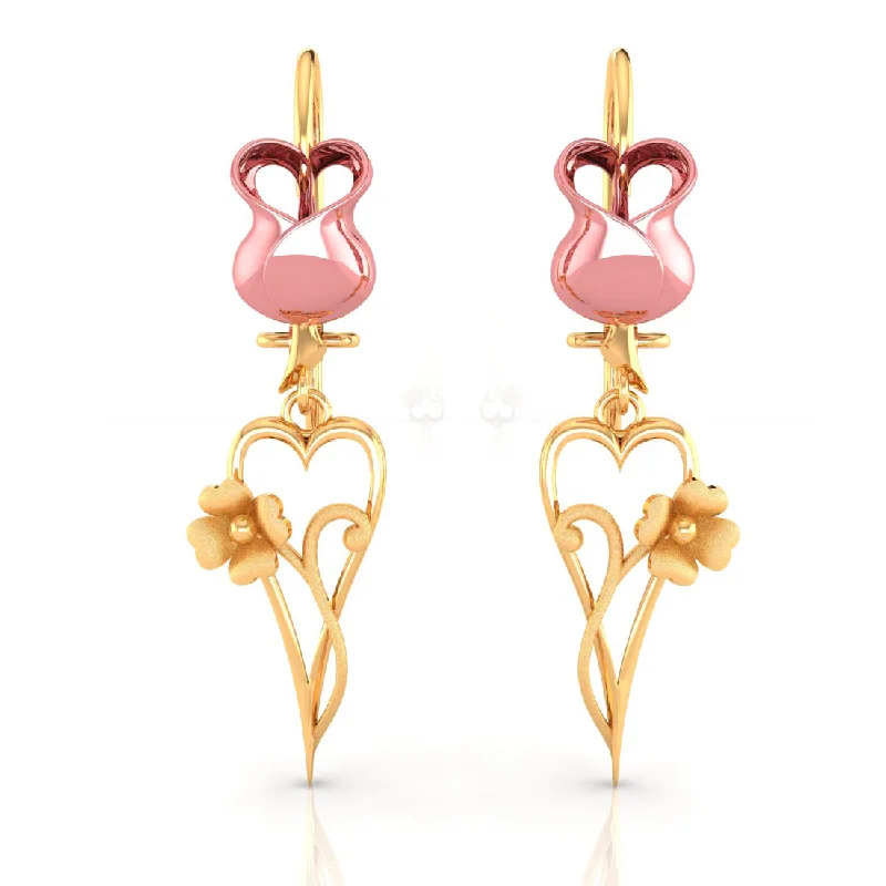 Swarovski Crystal Earrings-14k Yellow With Long Heart And Flower Gold Earrings