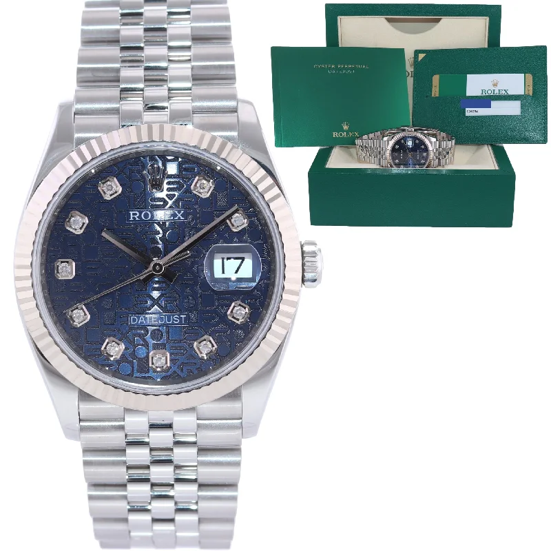 Luxury Watches with Automatic Movement-2019 PAPERS Rolex DateJust Blue Jubilee Diamond 126234 Steel White Gold Watch