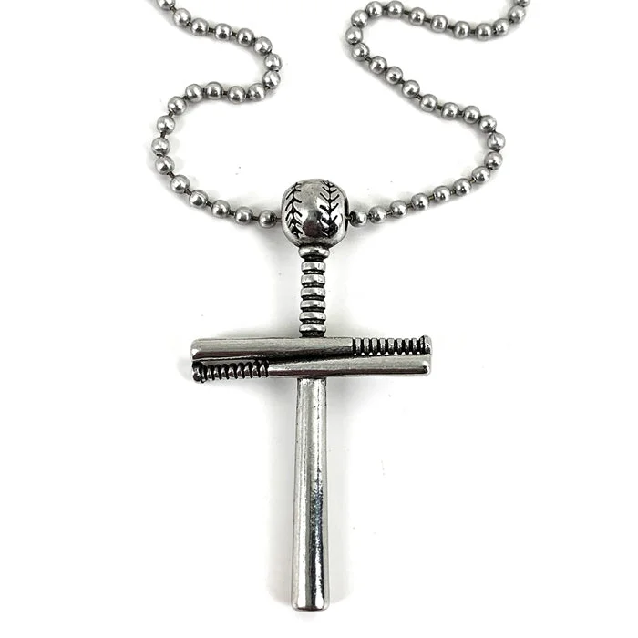 Fashionable Necklaces for Women-Baseball Bat And Ball Cross Necklace Pewter I Can Do All Things