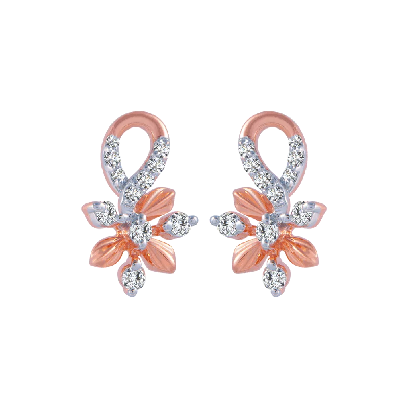 Layered Gold Earrings-18KT (750) Rose Gold And Diamond Stud Earrings For Women