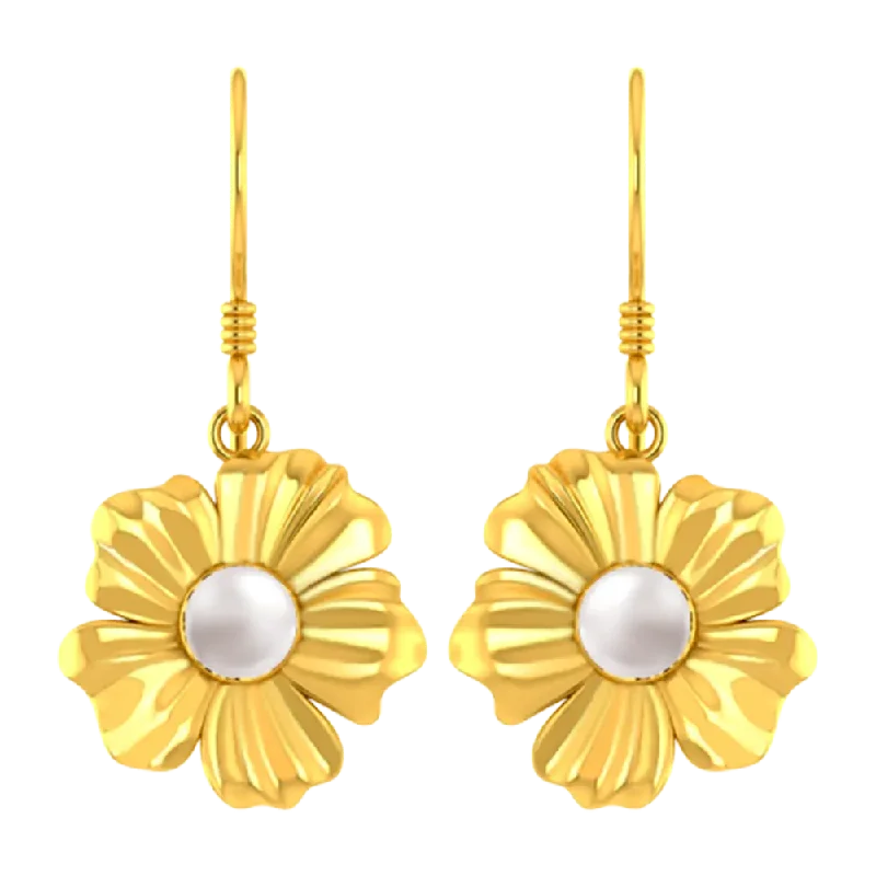 Round Earrings for Women-22k Flower Shaped Earrings With Gold Petals And A Pearl In Between