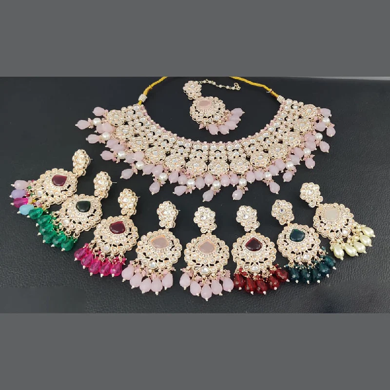 Butterfly Pendant Necklaces-Rani Sati Jewels Gold Plated Kundan Necklace Set