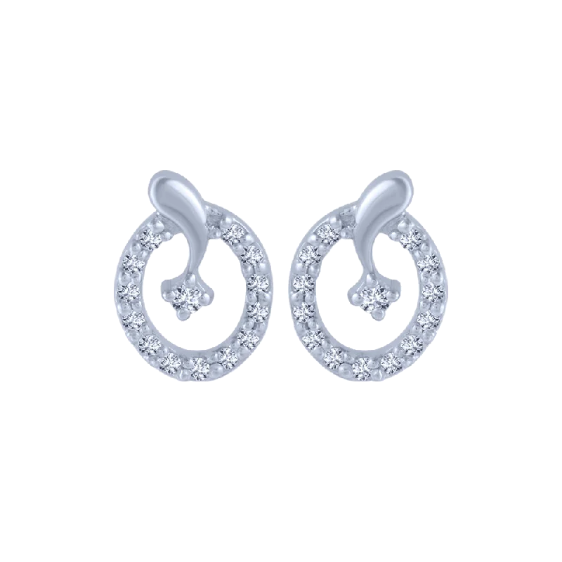 Sterling Silver Earrings-18KT (750) White Gold And Diamond Stud Earrings For Women