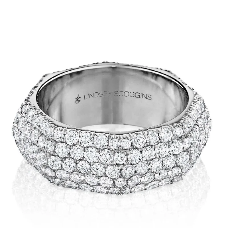 Double Band Wedding Rings-STILL FIVE ROW DOMED PAVE BAND