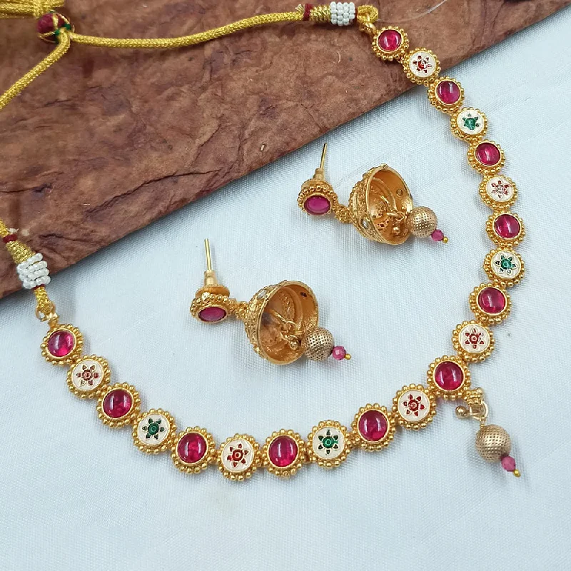 Classic Gold Necklaces-Padmawati Bangles Gold Plated Pota Stone And Meenakari Necklace Set