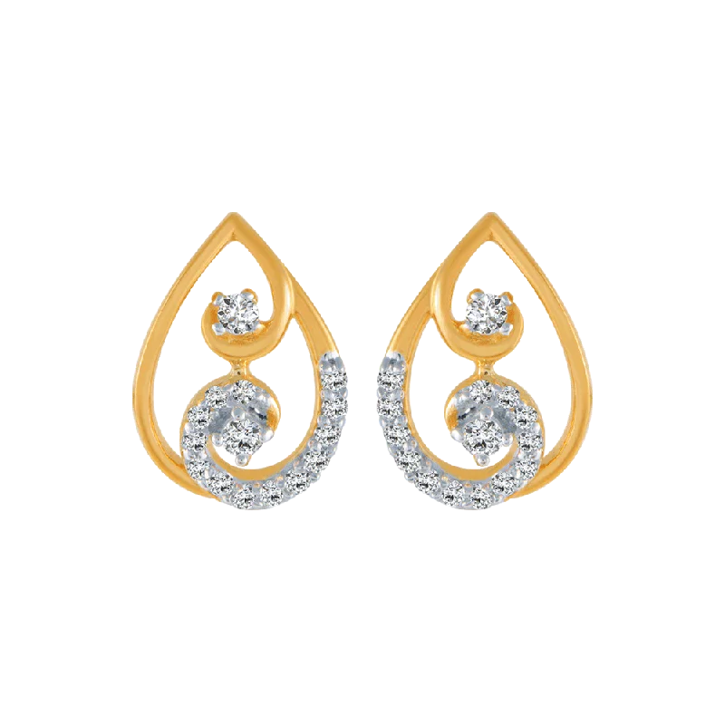 Elegant Rose Gold Earrings-18KT (750) Yellow Gold And Diamond Stud Earrings For Women