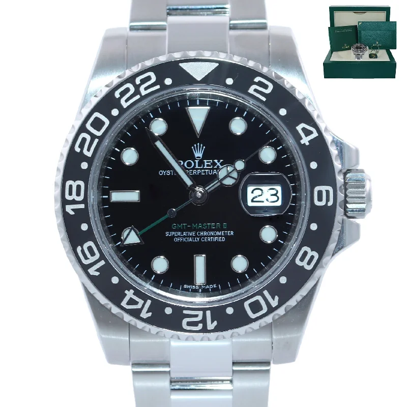 Men’s Watches with LED Display-2019 DISCONTINUED Rolex GMT Master II 116710 Steel Ceramic Black Watch Box