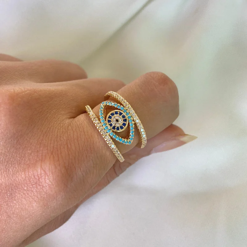 Custom Oval Diamond Rings-Stunning Evil Eye Band Ring